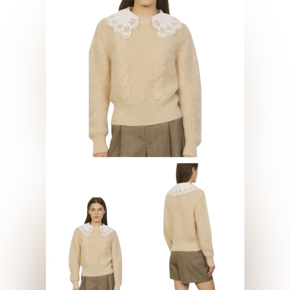 NWT Sandro| Women’s Cropped Sweater with embroidered collar mohair wool sz 2 usa - Picture 2 of 14